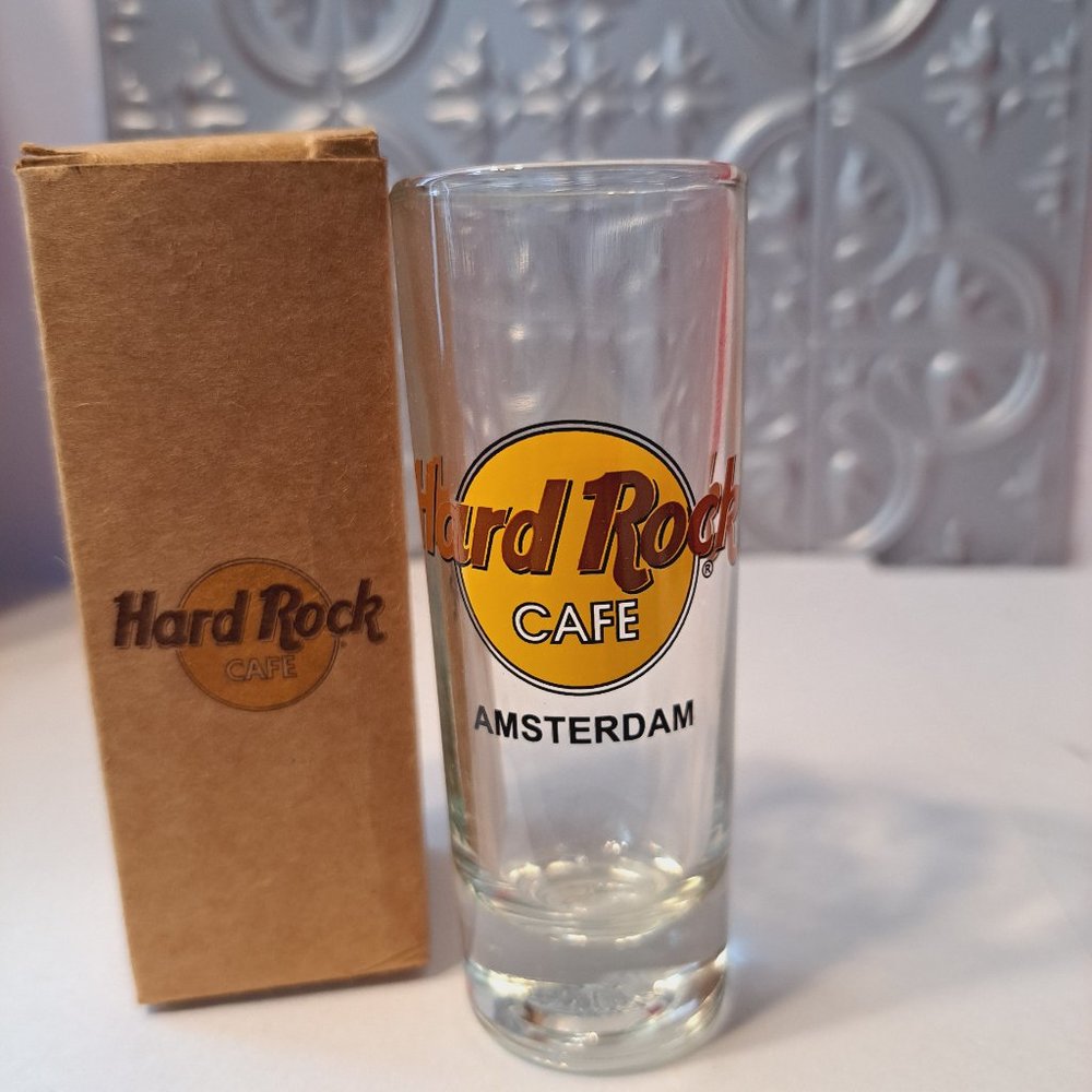 HARD Rock Cafe Amsterdam Shot Glass Cordial 4"tall in box